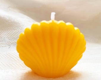 Kaars met bijenwasschelp, cadeau oceaanthema, natuurlijke honinggeur