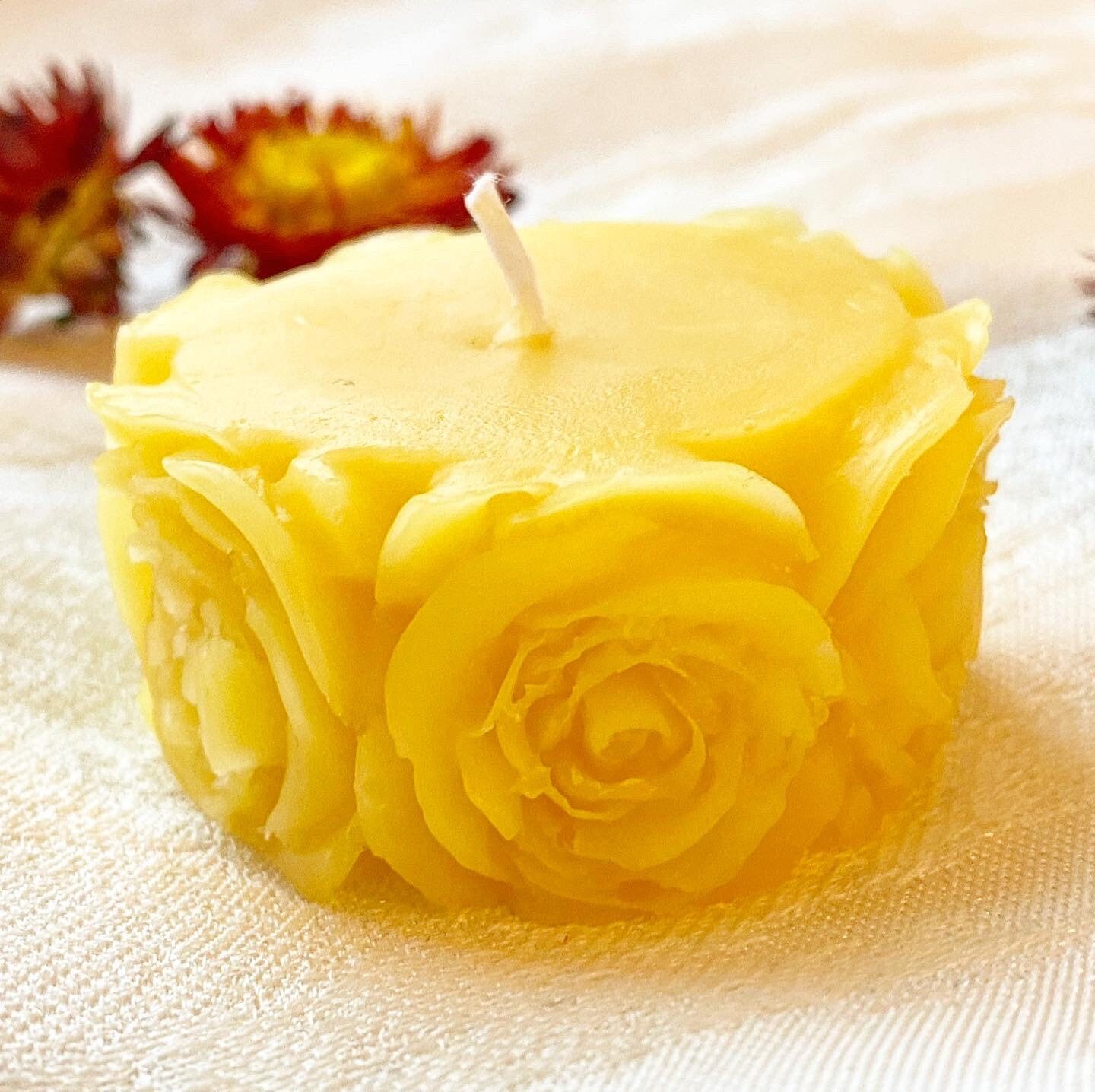 3pcs pure beeswax pillar rose candles Yellow natural beeswax Etsy