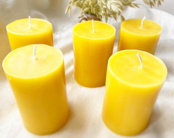pure beeswax pillar candles,  Yellow natural beeswax candle, Housewarming gift, Ecological handmade birthday gift for mother