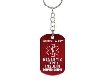 Diabetic Type 1 Insulin Dependent Metal Keychain - Kaio-Key Hanger