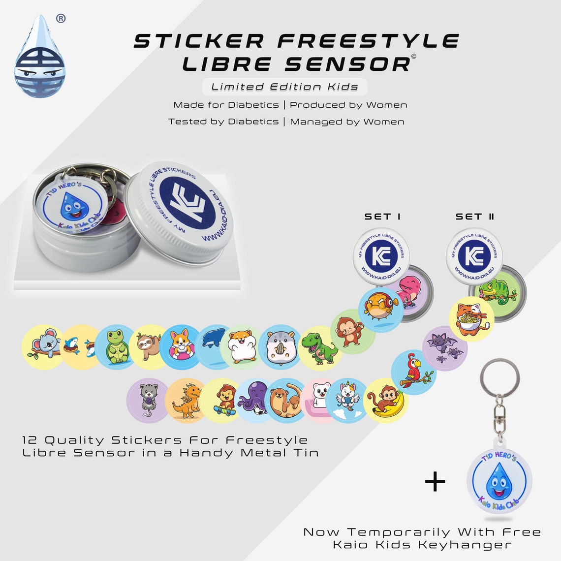 Sticker Solid Sensor Set of 12 Freestyle Libre Sensor Stickers With Reusable Tin Box + 1 ...