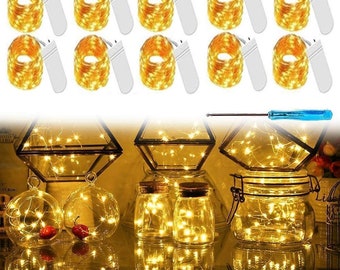 10 Pack 20 LED Fairy, copper wire, Warm White led color,  String Lights Battery Operated String Lights Waterproof