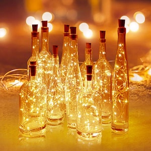 String lights 20 LED, 6 ft long,  Fairy Battery Operated Cork lights, copper wire, Warm White led color,  String Lights Waterproof