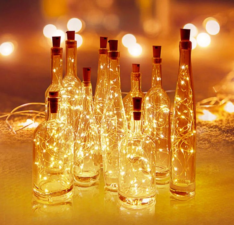 String lights 20 LED, 6 ft long, Fairy Battery Operated Cork lights, copper wire, Warm White led color, String Lights Waterproof image 1