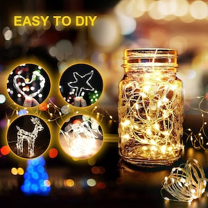 20 LED, 6 ft long  Fairy, copper wire, Warm White led color,  String Lights Battery Operated Waterproof, fairy jar