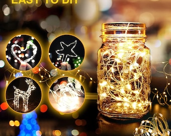 20 LED, 6 ft long  Fairy, copper wire, Warm White led color,  String Lights Battery Operated Waterproof, fairy jar