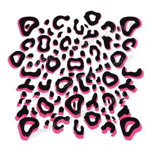 May include: Black and pink leopard print design. The print features a repeating pattern of black spots with pink outlines.