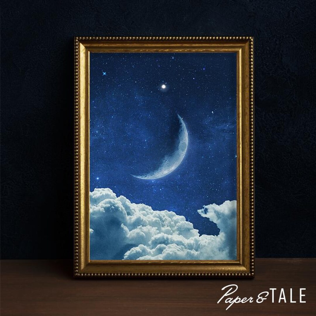 Celestial Moon & Clouds Art Print Dreamy Night Sky Wall Decor - Etsy