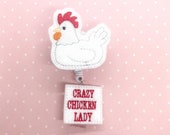 Badge Reel Crazy Chicken Lady Retractable ID Holder, Medical Gift, Nursing Gift