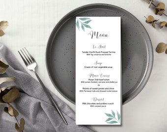 Gold Greenery Digital Wedding Menus | A5, 5 x 7, 4 x 6 and 3.75 x 9 inches | Printable DIY, Instant Download, Editable Text