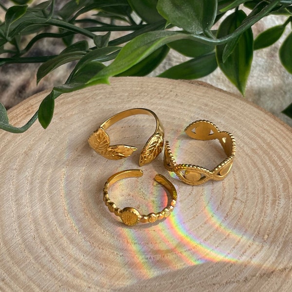 Adjustable ring SET GOLD | Ring Set for her | Gold plated jewelry | Gift for her, birthday gift idea