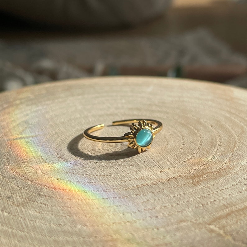 Anello regolabile SET LUNA E SOLE Set di anelli per lei gioielli placcati in oro Pietra opale immagine 2