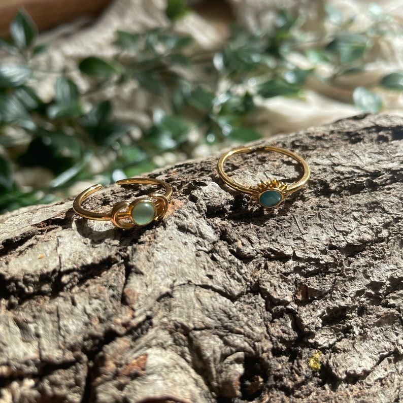 Adjustable ring SET MOON & SUN Ring Set for her gold plated jewelry Opal stone zdjęcie 7