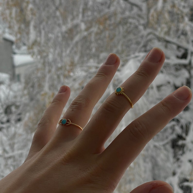 Adjustable ring SET MOON & SUN Ring Set for her gold plated jewelry Opal stone zdjęcie 6