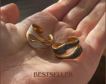 Verstellbarer Ring 18k vergoldet | Chunky Goldring | Breiter größenverstellbarer Ring | Geschenkidee, Geschenk für Sie