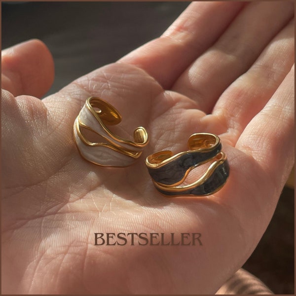 Anillo ajustable chapado en oro 18k | Anillo de oro grueso | Anillo ajustable de tamaño ancho | Idea de regalo, regalo para ella.