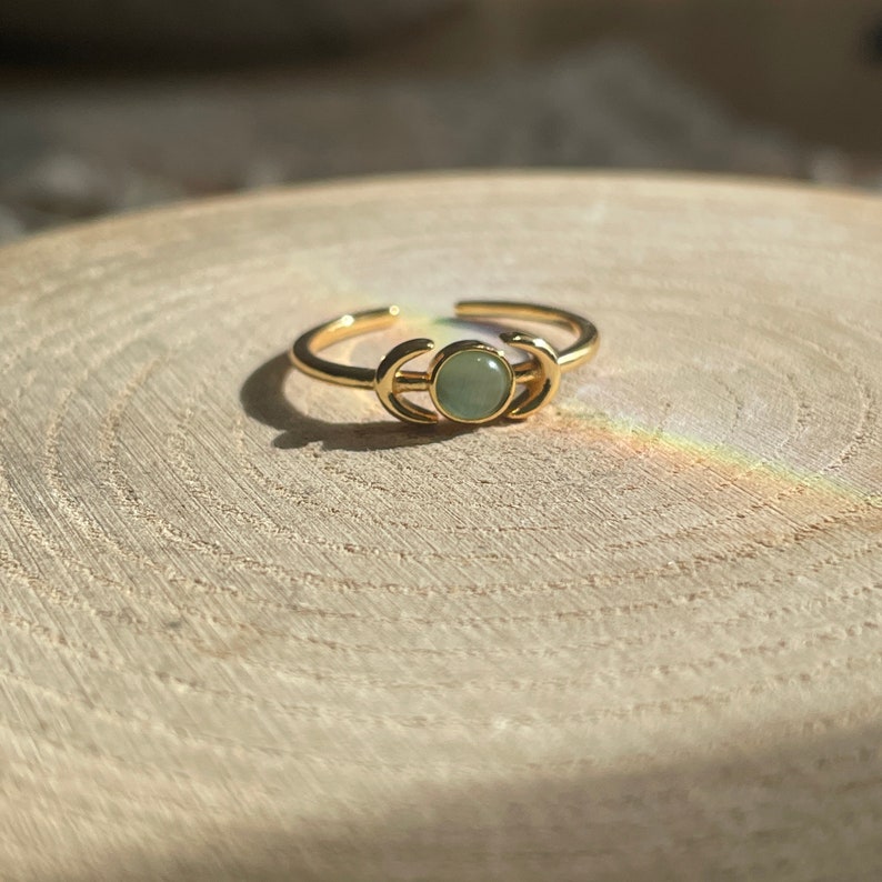 Adjustable ring SET MOON & SUN Ring Set for her gold plated jewelry Opal stone zdjęcie 3