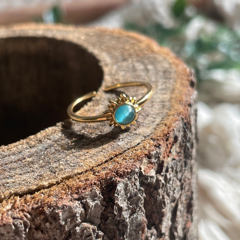 Verstelbare ring SET MAAN & ZON Ringset voor haar vergulde sieraden Opaal steen afbeelding 10