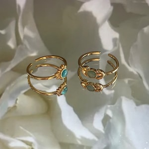 Anello regolabile SET LUNA E SOLE Set di anelli per lei gioielli placcati in oro Pietra opale immagine 5