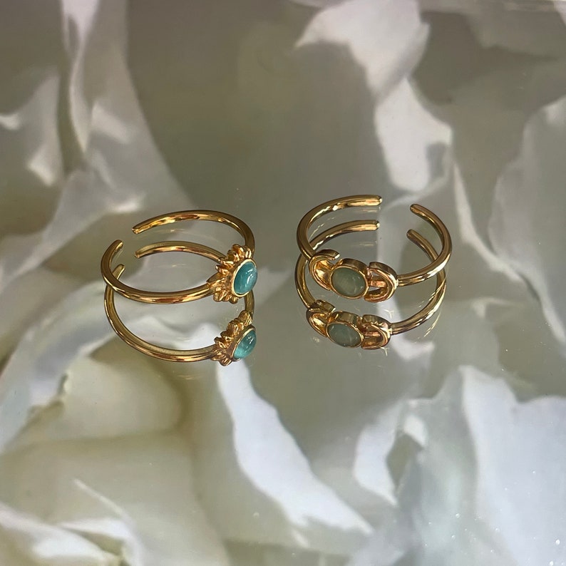 Adjustable ring SET MOON & SUN Ring Set for her gold plated jewelry Opal stone zdjęcie 5