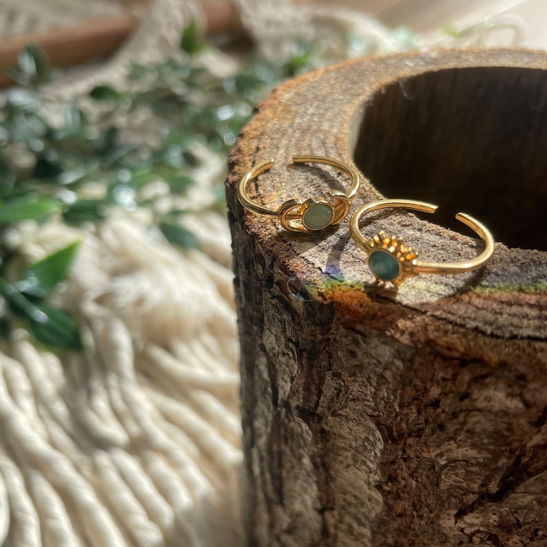 Anello regolabile SET LUNA E SOLE Set di anelli per lei gioielli placcati in oro Pietra opale immagine 8