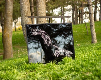 Creation of Adam Inspired Glass Art Piece - Handcrafted Modern Interpretation, Unique Broken Glass Wall Art, Handcrafted Masterpiece,