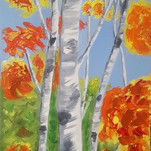 Autumn birches - One of a kind Impressionism oil painting on canvas