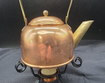 Coppercraft Guild Copper Teapot Set, Copper Tea Kettle with Candle Heater, Copper Teapot on Stand