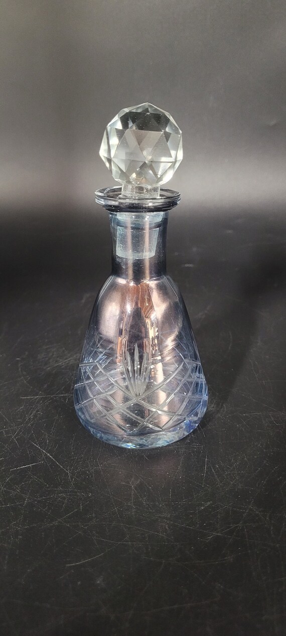 Vintage Blue Cut Glass and Crystal Perfume Bottle… - image 3
