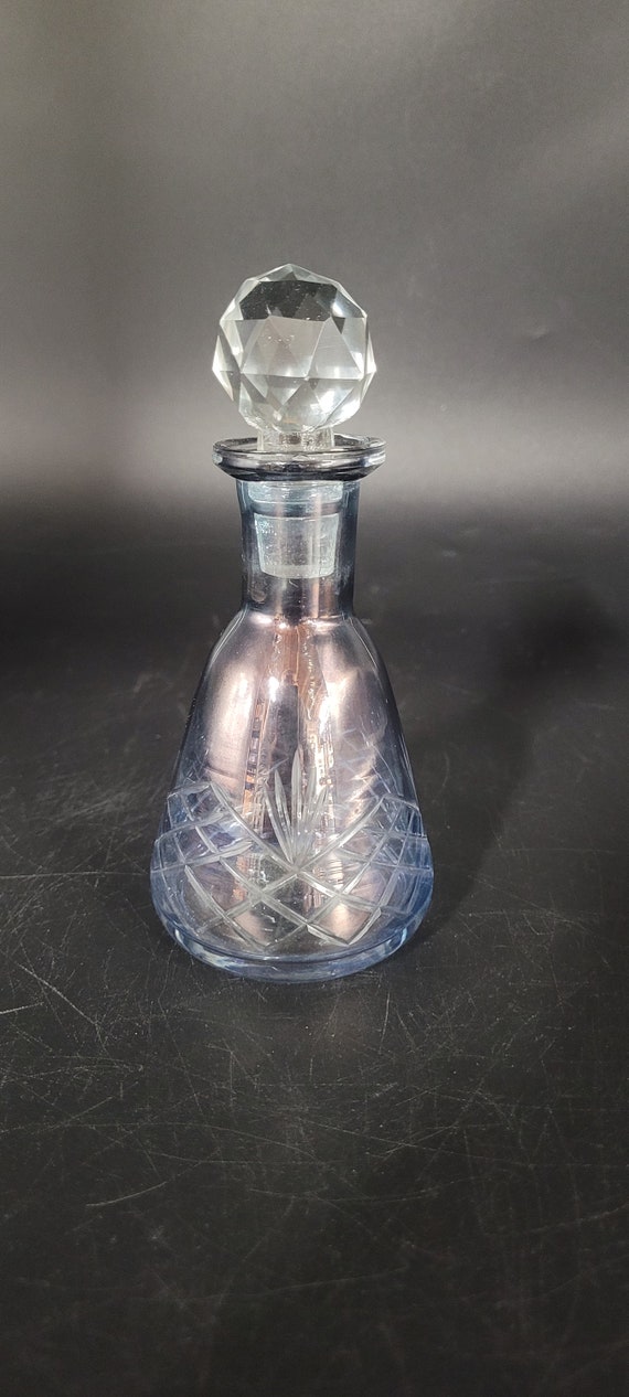Vintage Blue Cut Glass and Crystal Perfume Bottle… - image 2