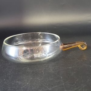 Vintage Empoli Glass Bowl with Amber Glass Handle, Vintage Candy Dish
