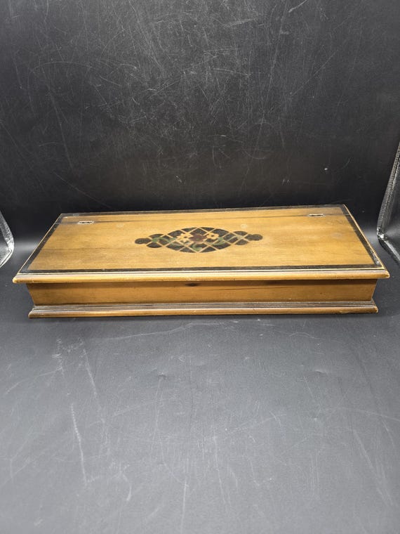 Vintage Wooden Trinket Box, Wooden Jewelry Box, Large Trinket Box, Decorative Trinket Box, Marquette Box