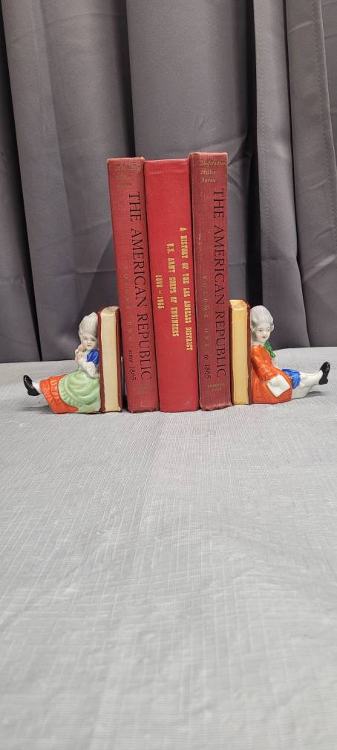 Ceramic Bookends Victorian Male and Female Figures With Wigs, 1700's