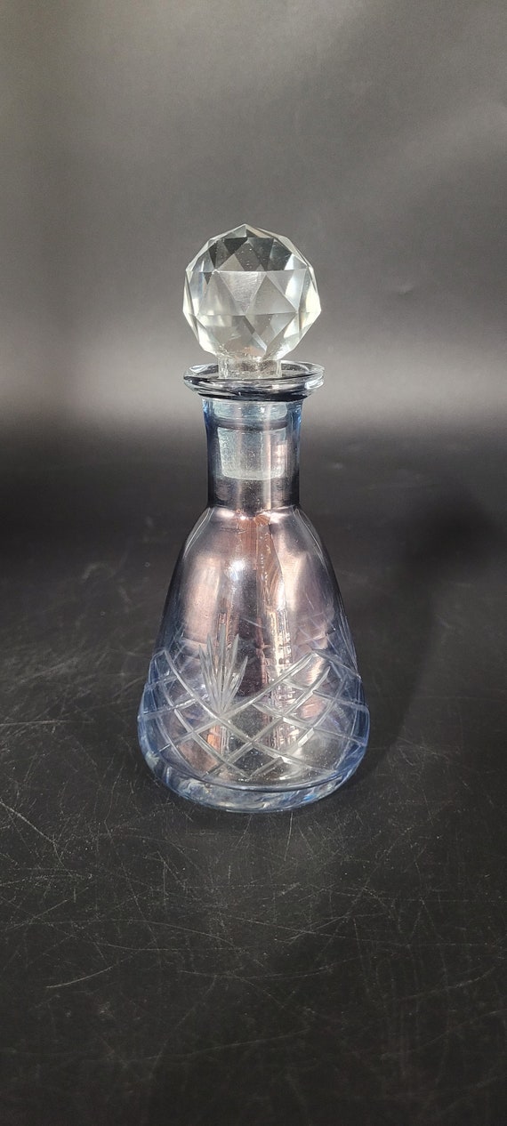 Vintage Blue Cut Glass and Crystal Perfume Bottle,