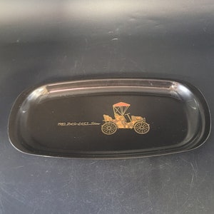 Vintage Couroc Serving Tray with Vintage Car, Inlaid Black Serving Tray, 1982 Pas-Last Tray