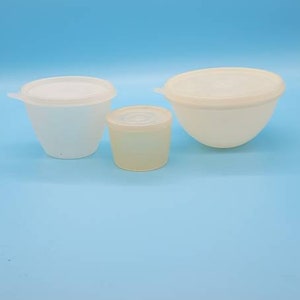 Set of 3 Vintage Tupperware Sheer Storage Containers with Lids, Vintage Tupperware Bowls with Lids, Small Tupperware with Lids