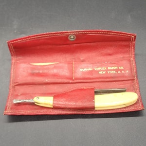 Vintage Durham Duplex Straight Razor Kit with Leather Case, Antique Straight Razor Kit, Vintage Barber Razor