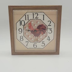 Vintage Spartus Rooster Clock, Vintage Square Rooster Clock, Rooster Wall Clock