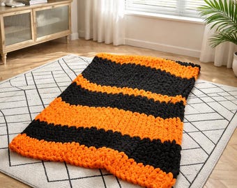 Orange and Black Chunky Knit Blanket