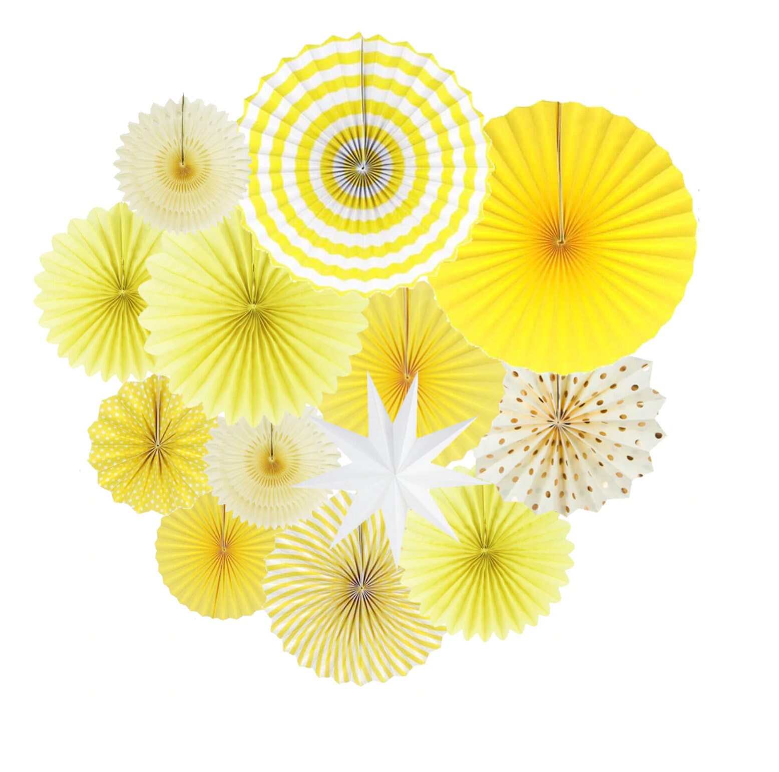 HUGE 13pc Party Decorations Yellow Fans Baby Shower Birthday Etsy
