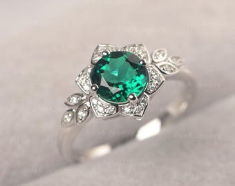 Grüner Smaragd Ring Sterling Silber Multi-Stein-Ring Rundschliff kann Birthstone Blumenring