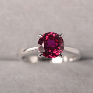 Pink Ruby Ring July Birthstone Round Cut Solitaire Ring for Women