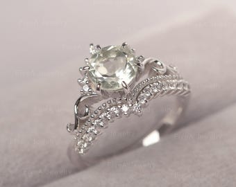 Kroon groene amethist ring rond geslepen statement ring prinses cluster ring voor haar