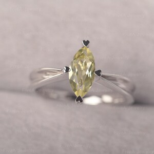 Lemon Quartz Ring Bypass Band Solitaire Ring Marquise Cut Engagement Ring for Women