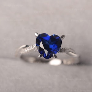 Blauwe saffierring september geboortesteen hartvormige ring verlovingsring voor dames