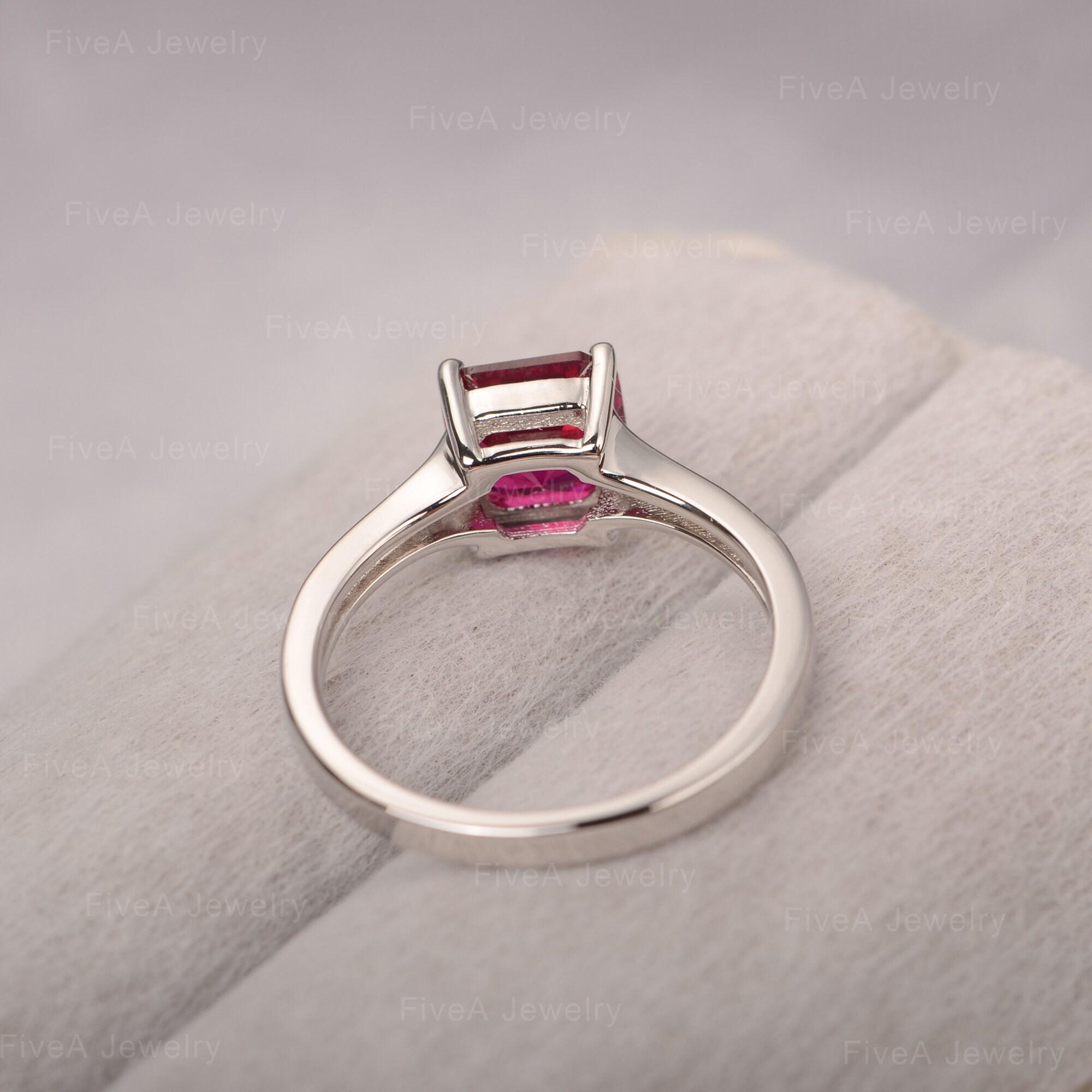 Asscher Cut Ruby Ring July Birthstone Ring Solitaire Ring Half Eternity ...