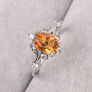 Retro Citrine Ring Sterling Silver Oval Shaped 8x6 mm Filigree Promise Ring November Birthstone Ring