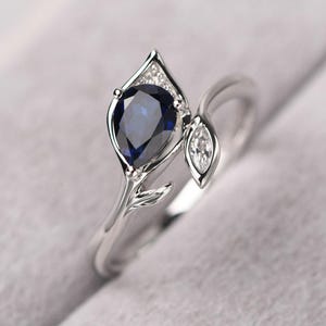 September Birthstone Ring Pear Cut 5x7 mm Blue Sapphire Twig Engagement Ring