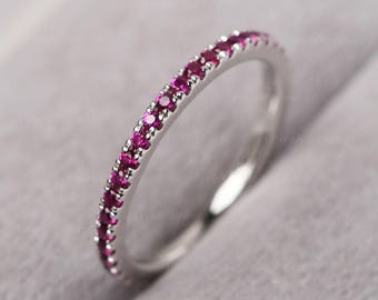 Ruby Stacking Eternity Ring Delicate Wedding Band Minimalist Ring July Birthstone