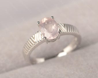Oval Rose Quartz Ring Pink Quartz Ring Sterling Silver Solitaire Engagement Ring